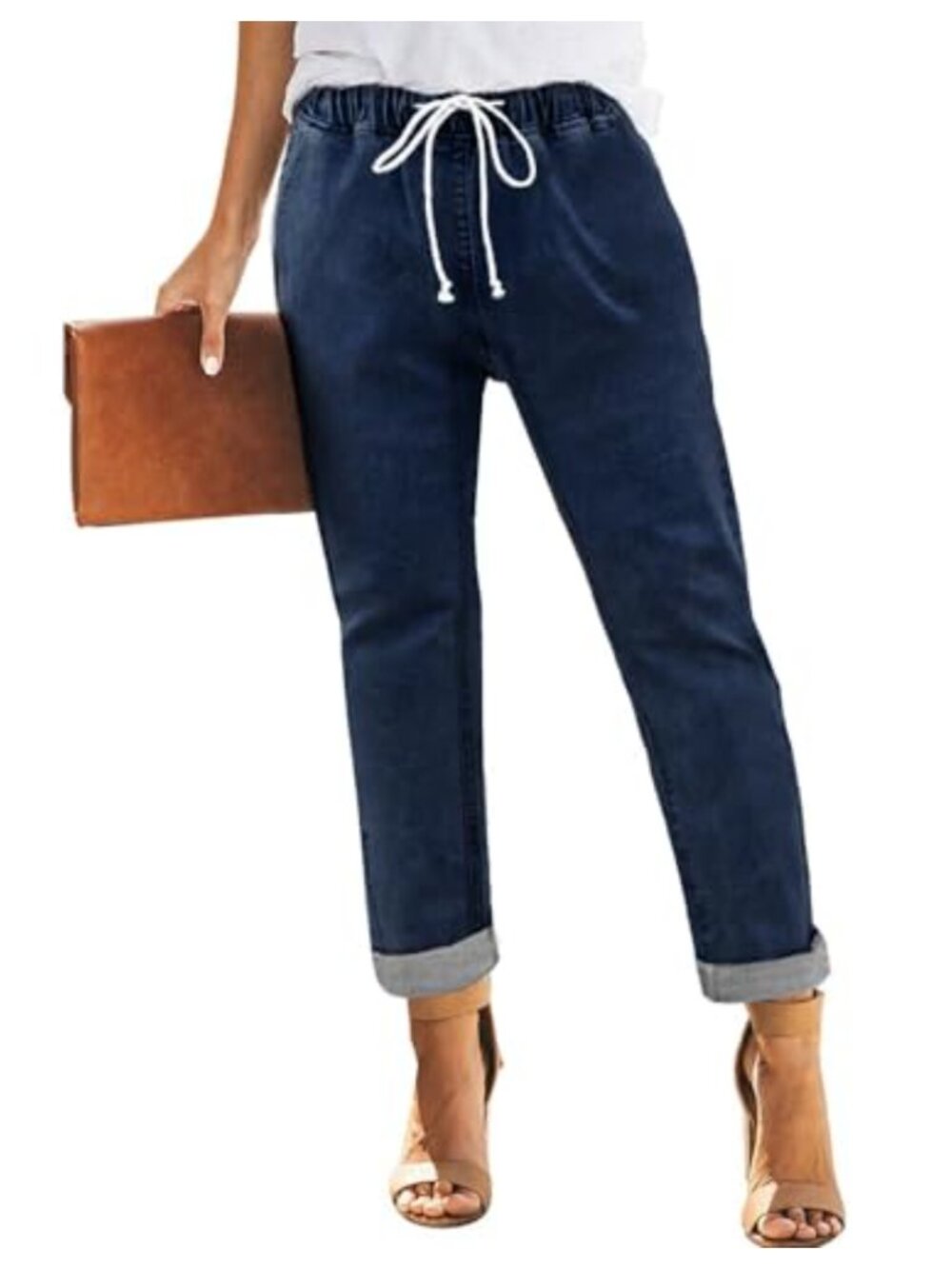 Women's Denim Stretch Jogger Jeans Drawstring Elastic Waist Pull On